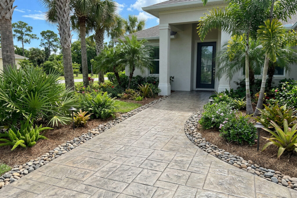 Photorealistic stamped concrete walkway in Brevard County, FL