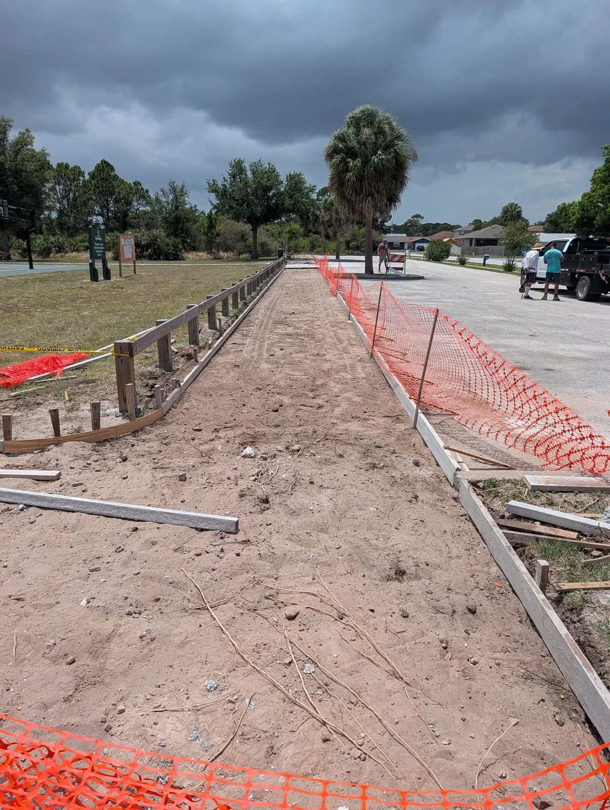 Long walkway area excavated and prepared for JCD concrete flatwork