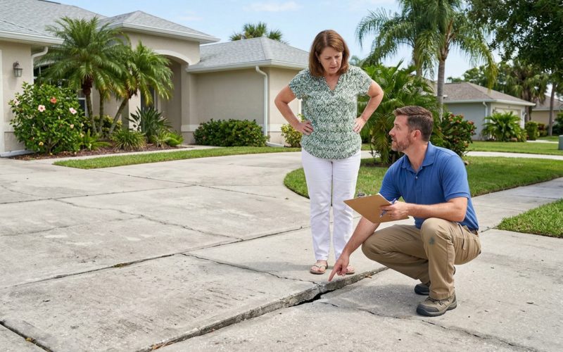 uneven residential concrete being evaluated for repair in Brevard County